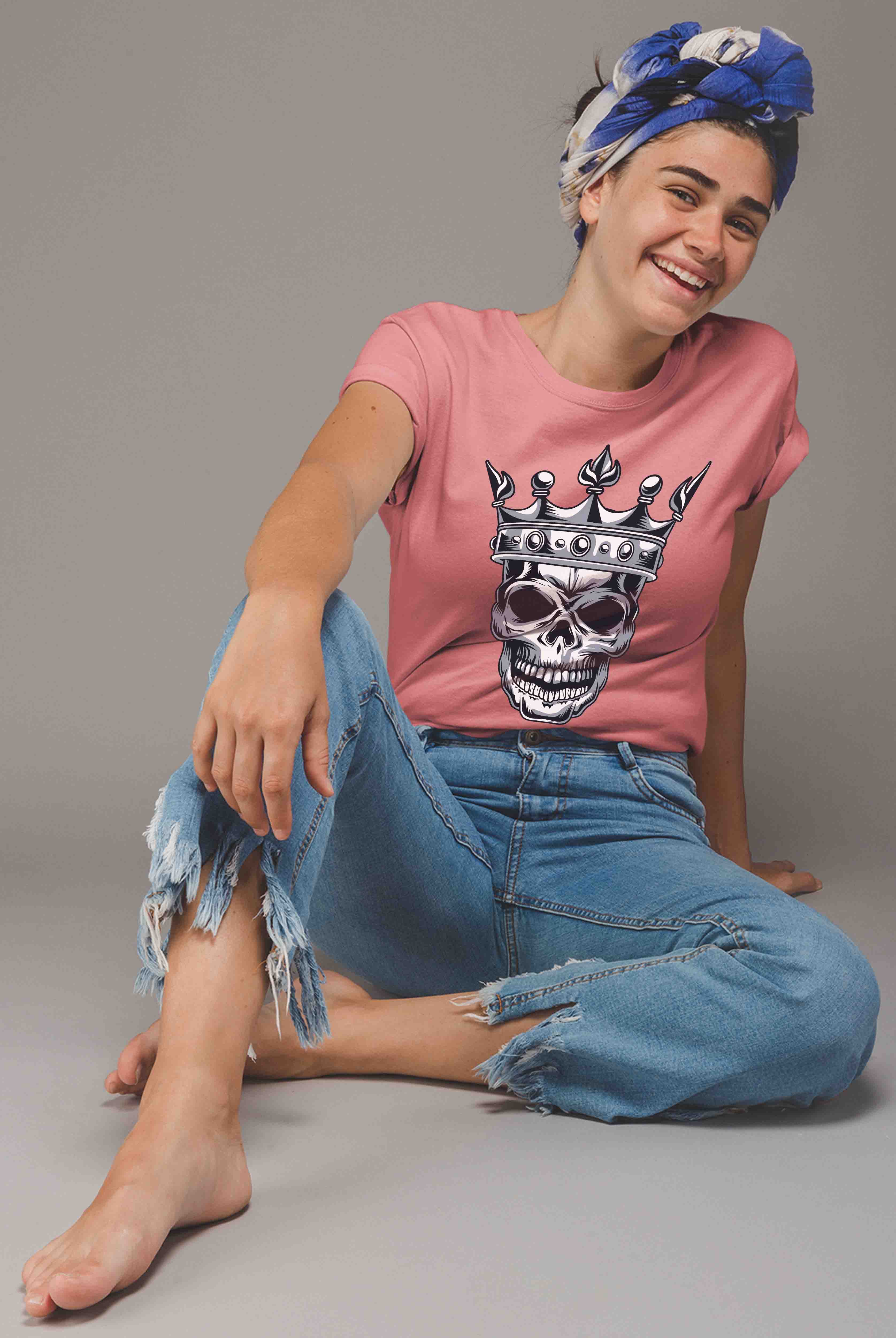 Kings Crown Women's Peach Cotton T-Shirts