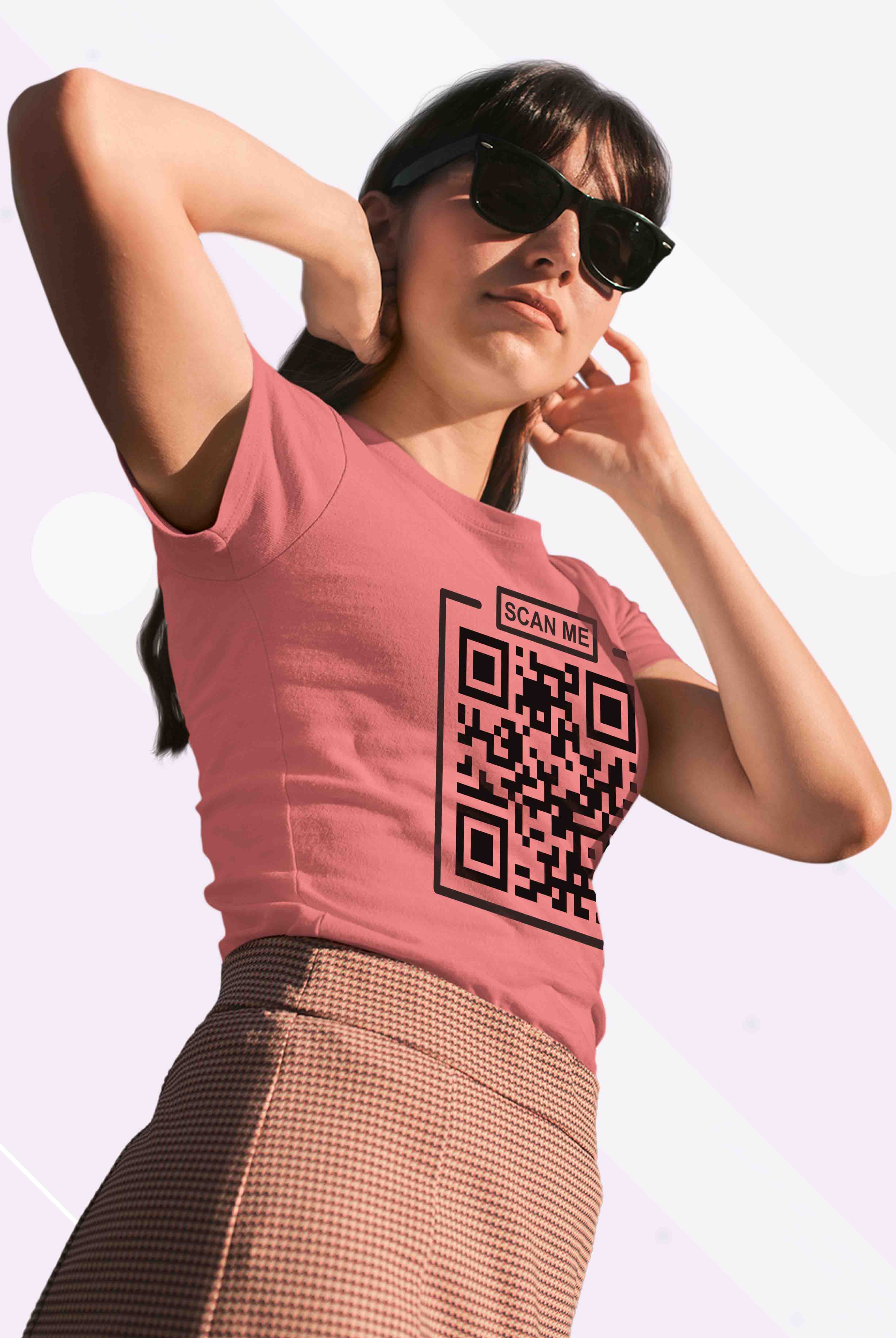 Scan Me Women's Peach Cotton T-Shirt