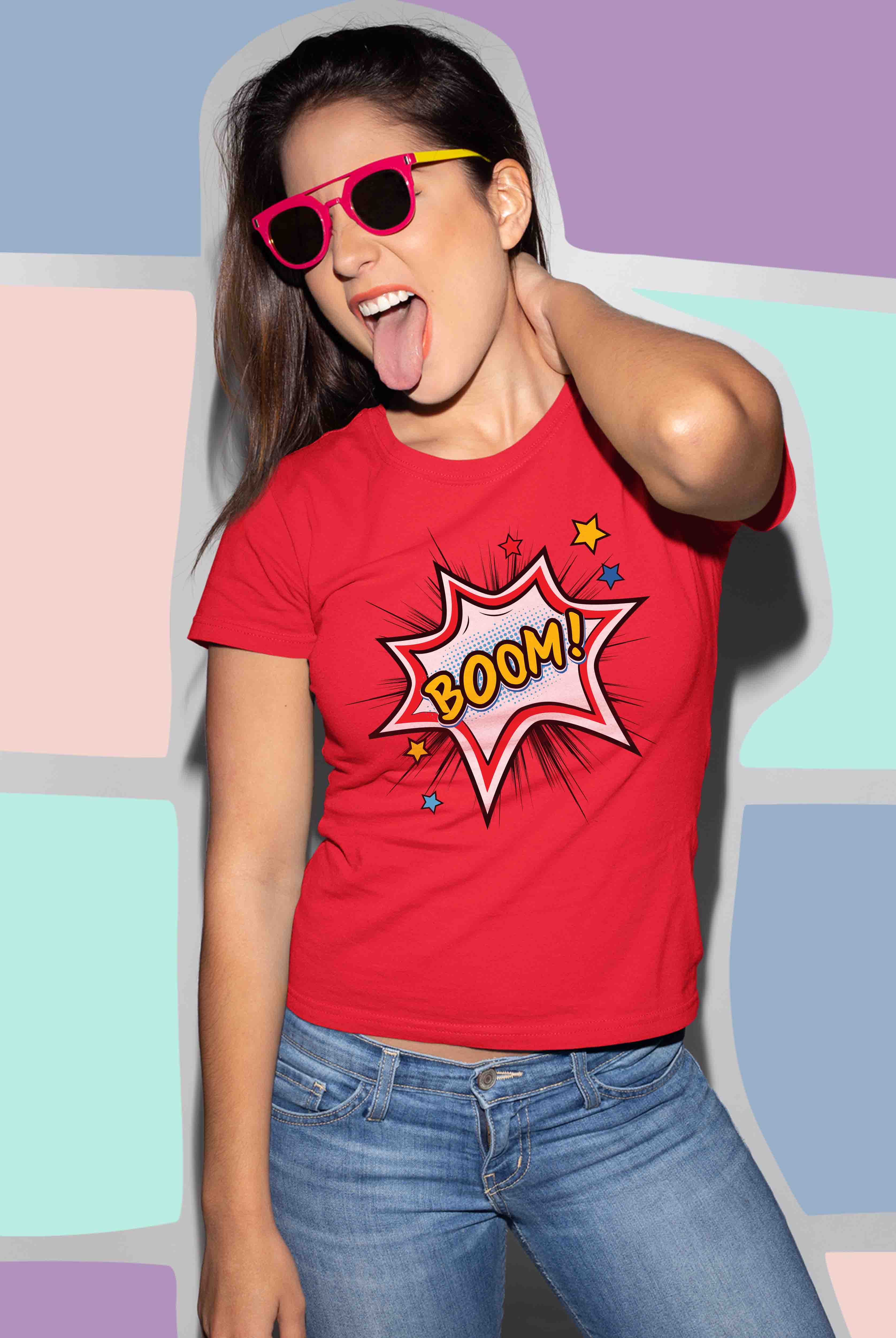 Boom Women's Scarlet Red Cotton T-Shirts