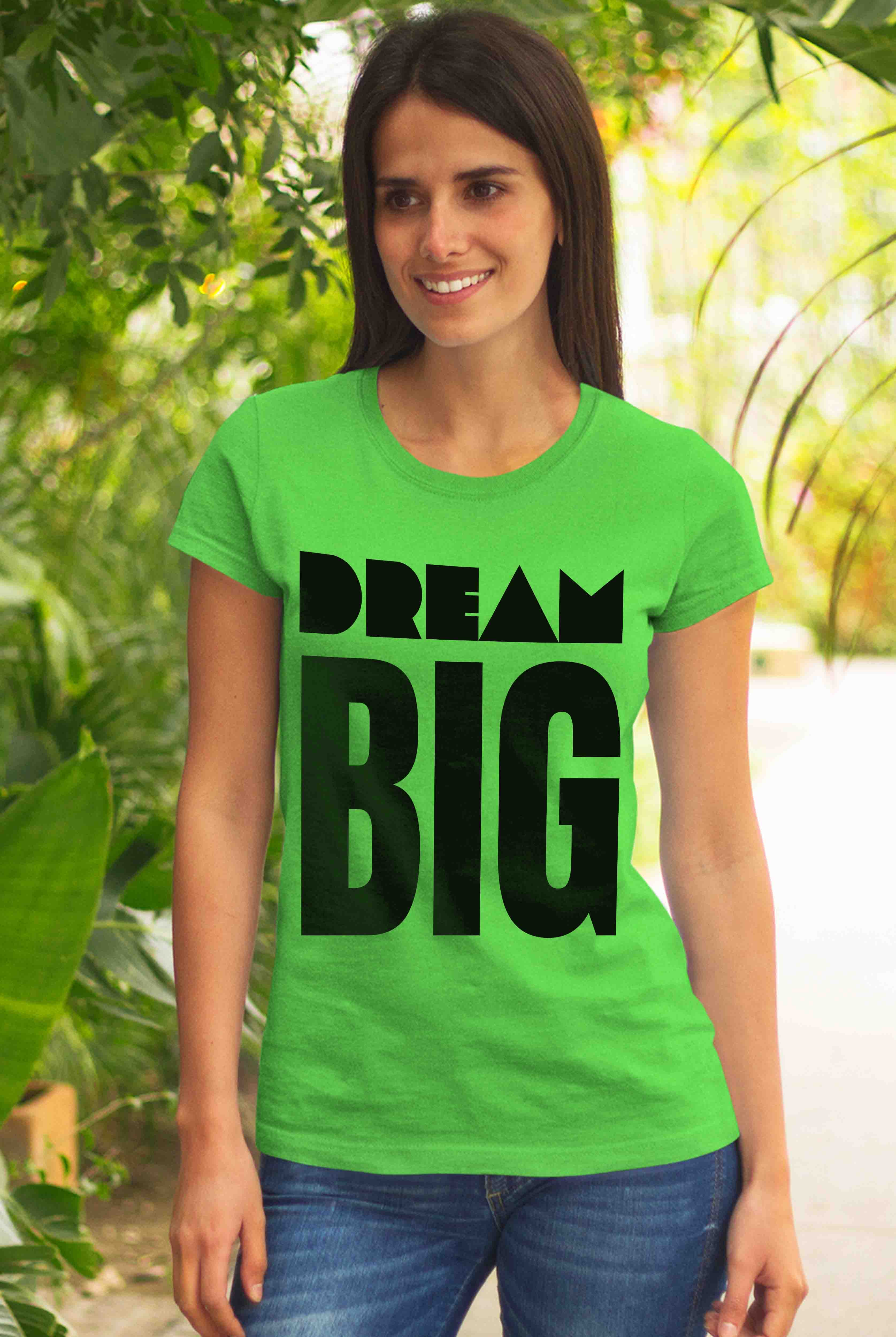 Dream Big Women's Parrot Green Cotton T-Shirt