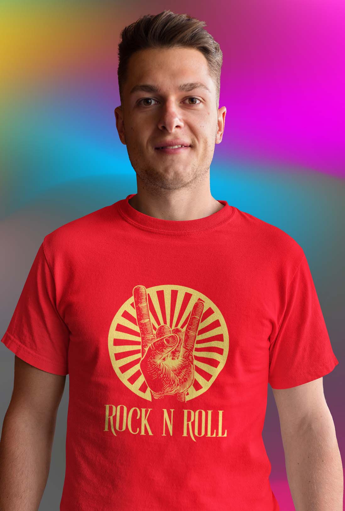 Rock N Roll Men's Scarlet Red Cotton T-Shirt
