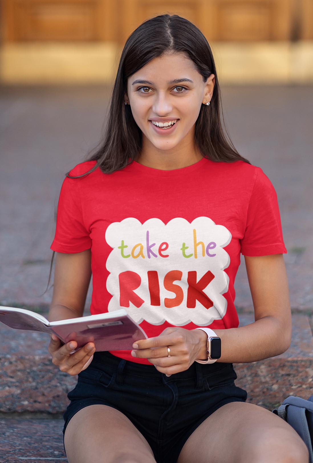 Take The Risk Women's Scarlet Red Cotton T-Shirt