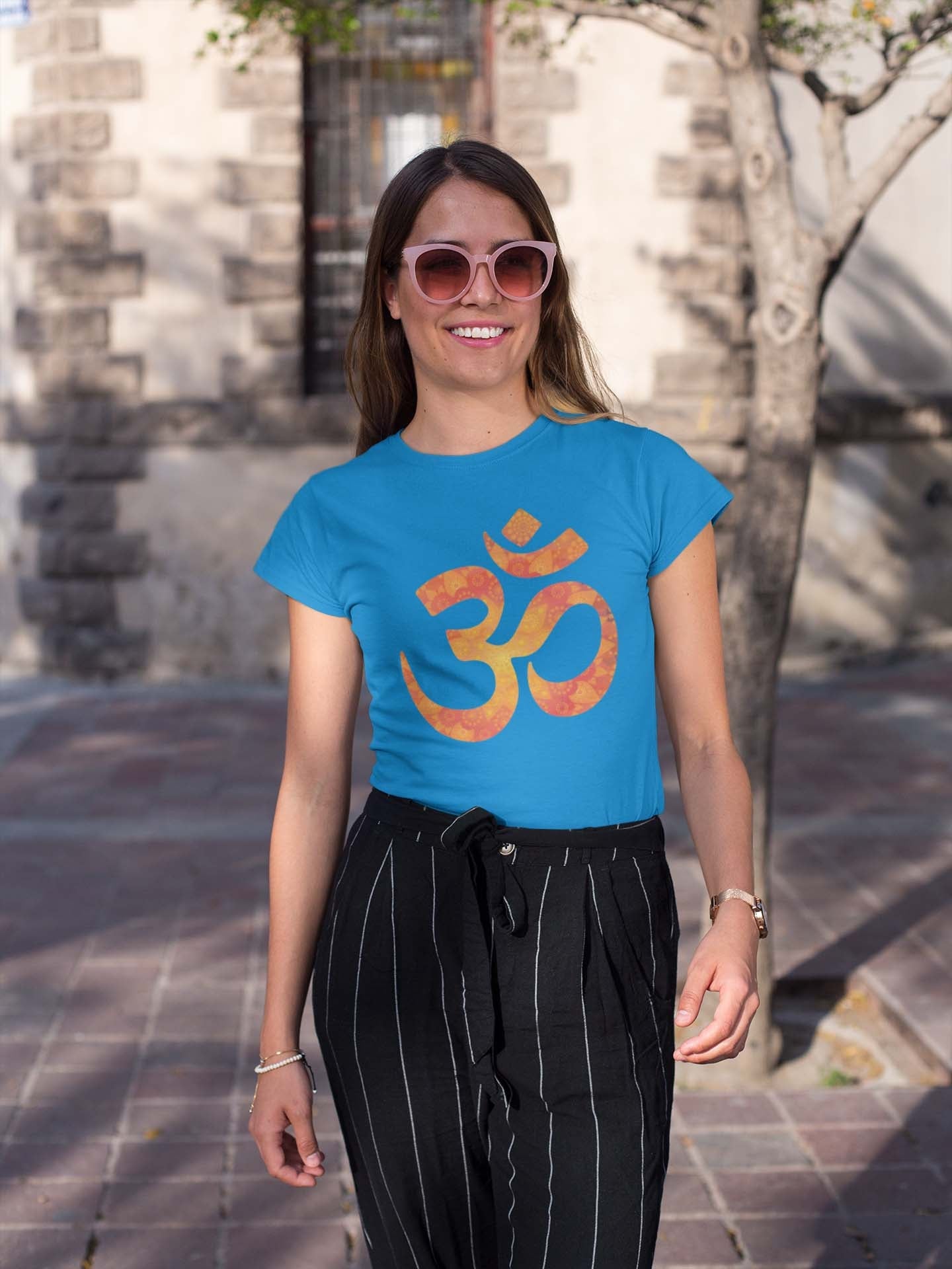 Om Women's Electric Blue Cotton T-Shirt