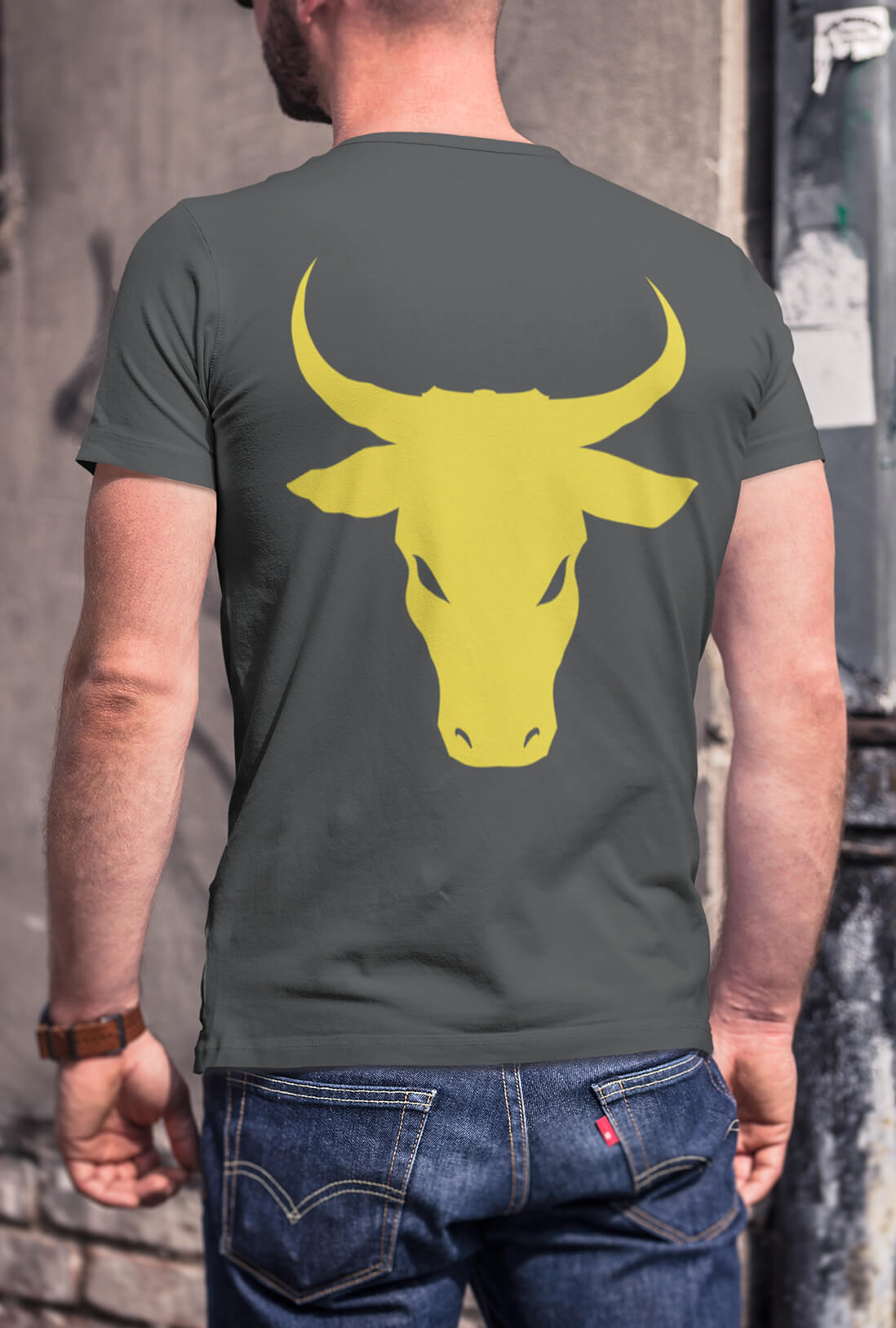 Bull Men's Back Printed T-Shirt