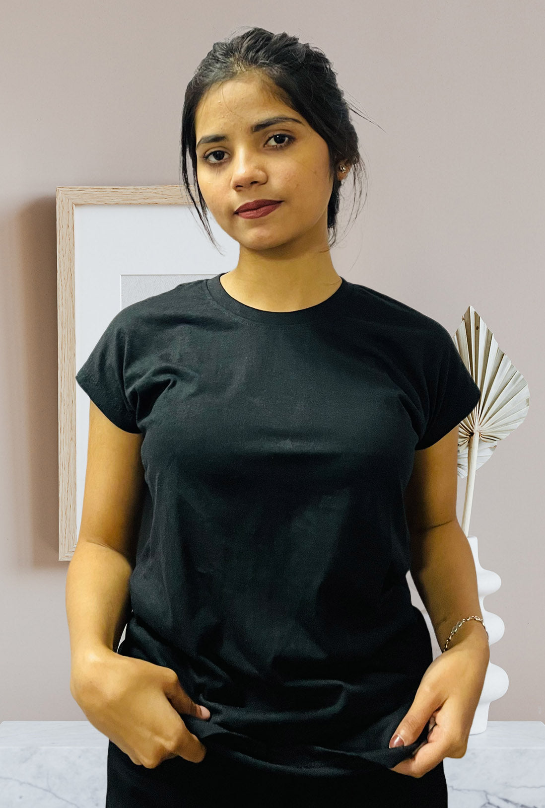 Women's Black Cotton T-Shirt