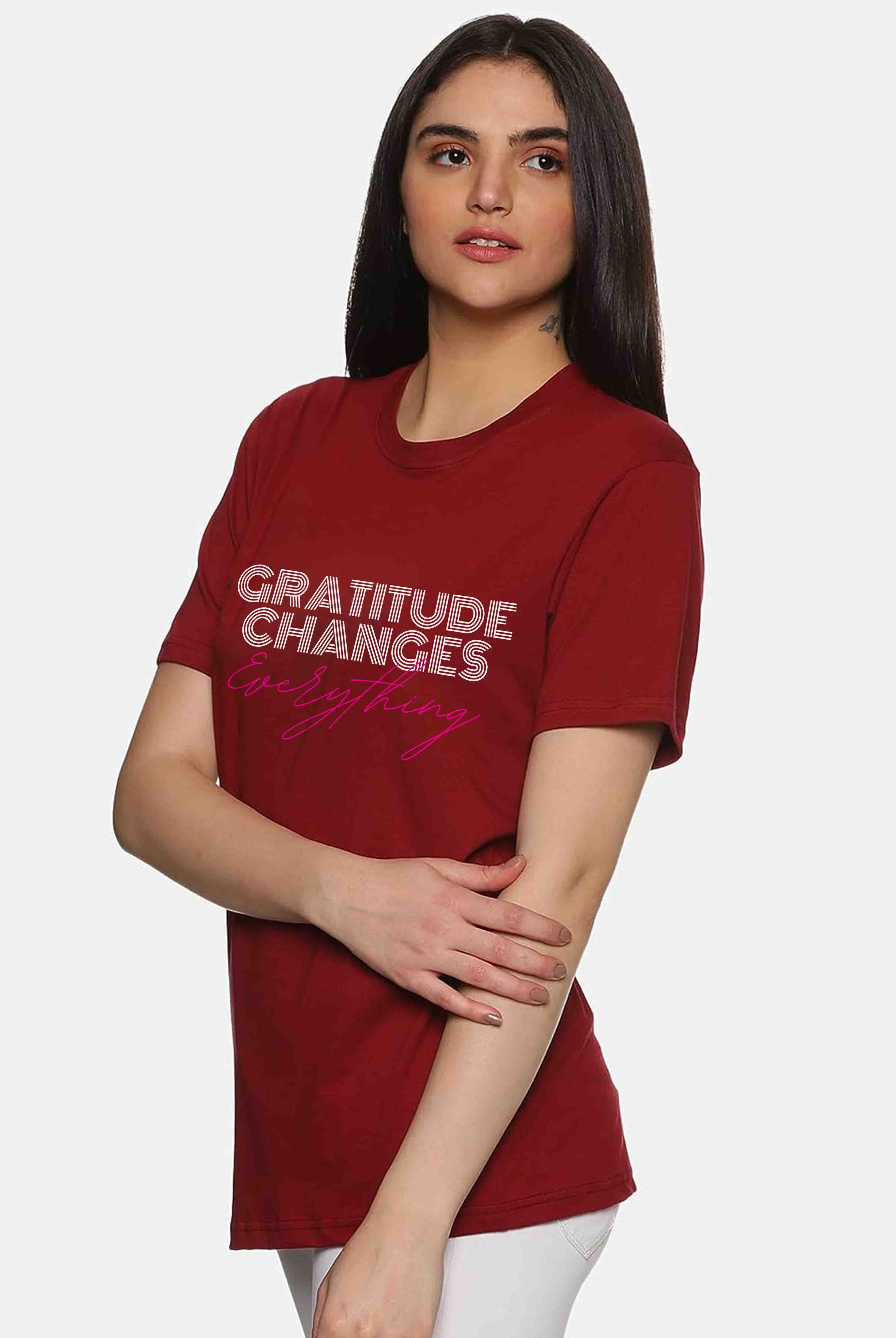 Gratitude Changes Women's Maroon Oversized T-Shirt