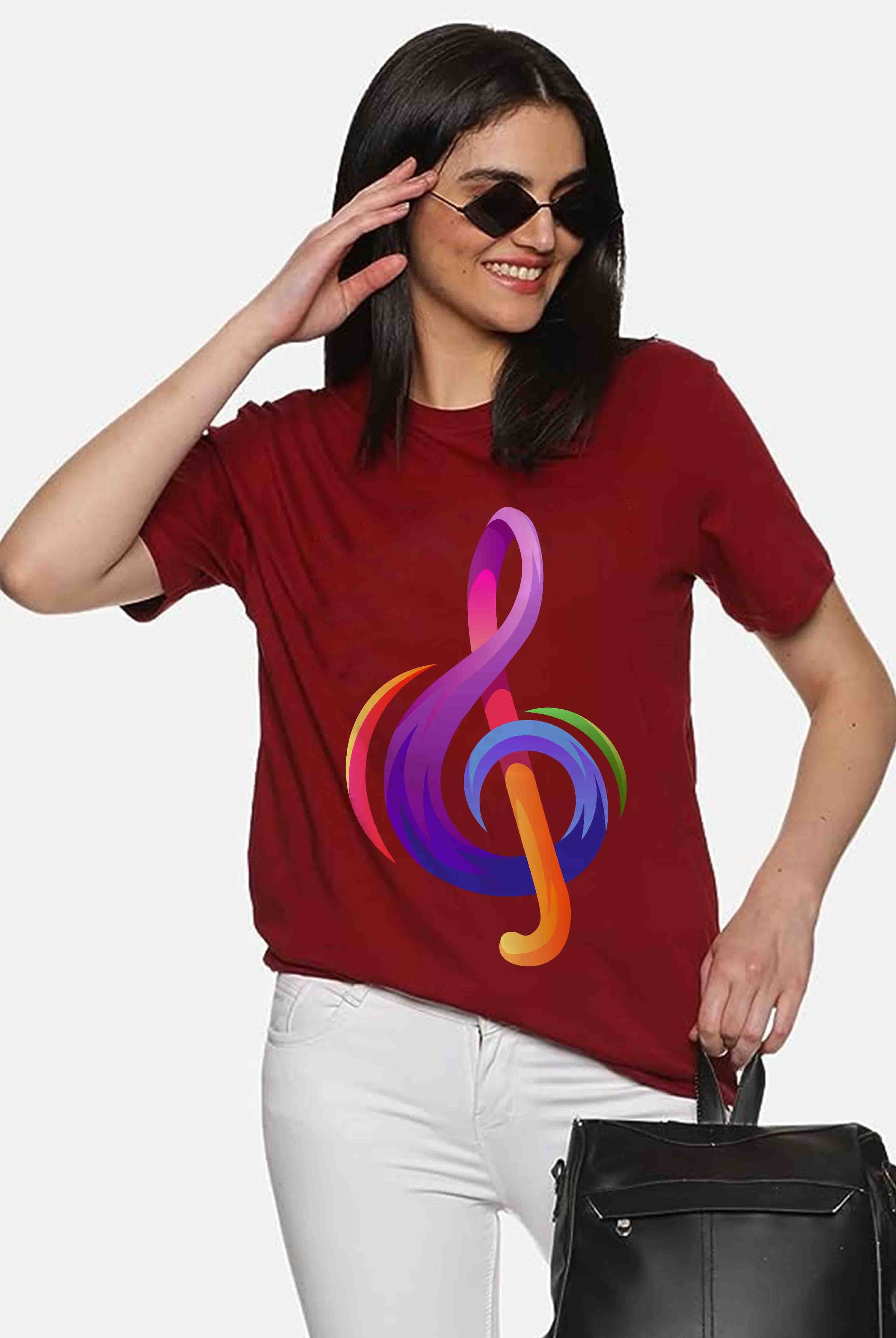 Music Sign Women's Maroon Oversized T-Shirt