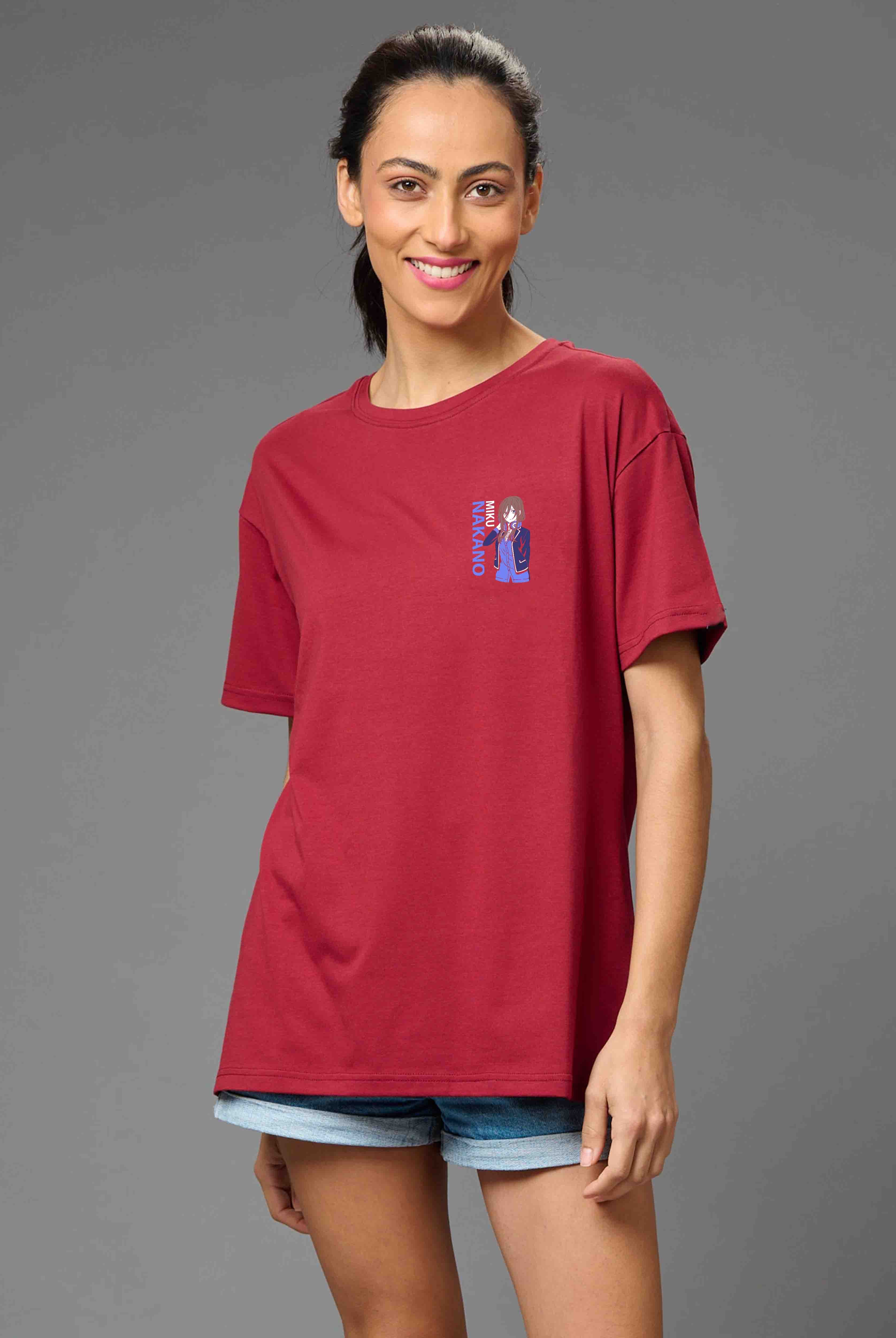 Miku Nakano Women's Maroon Oversized Anime T-Shirt