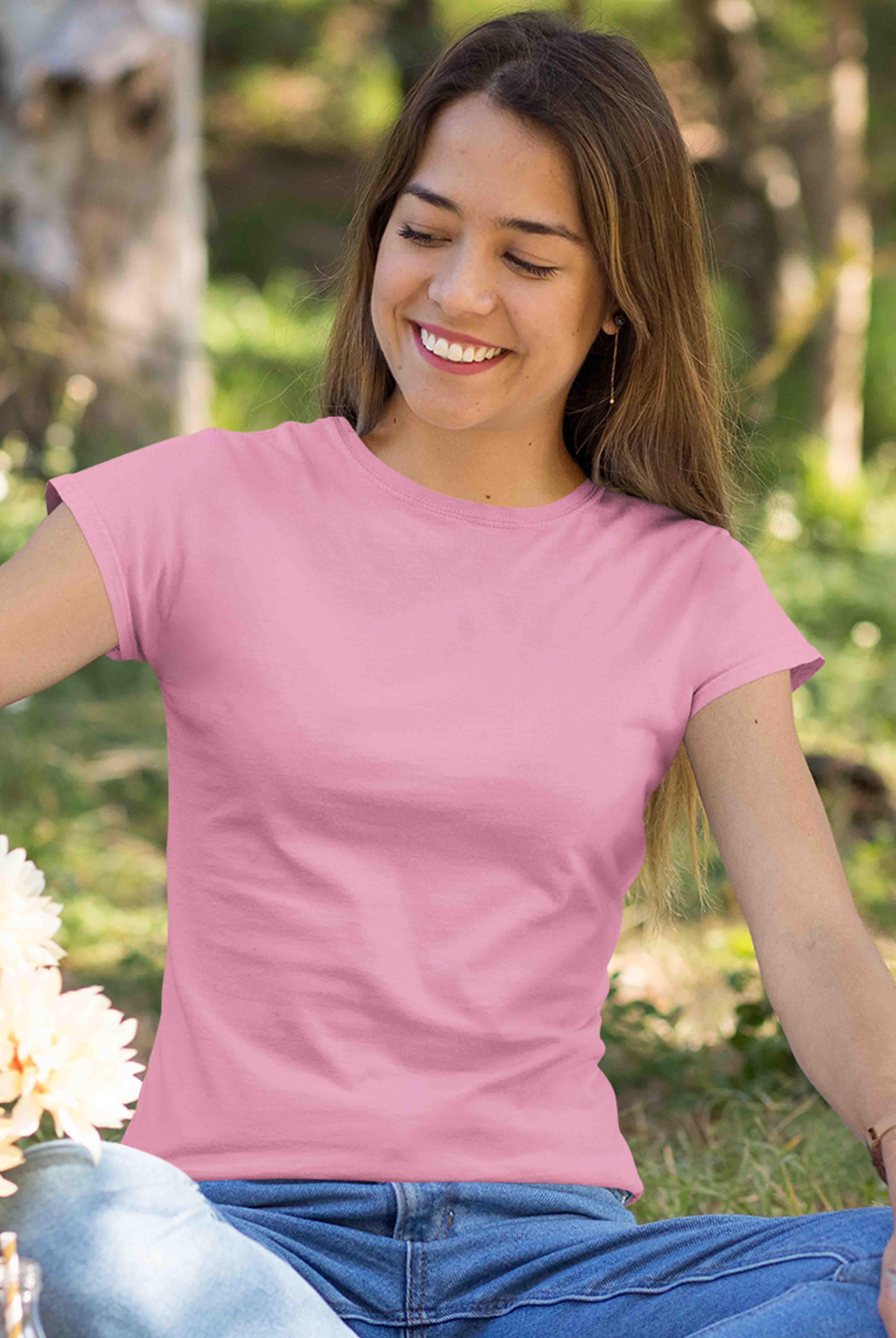 Women's Plain Pink Cotton T-Shirt