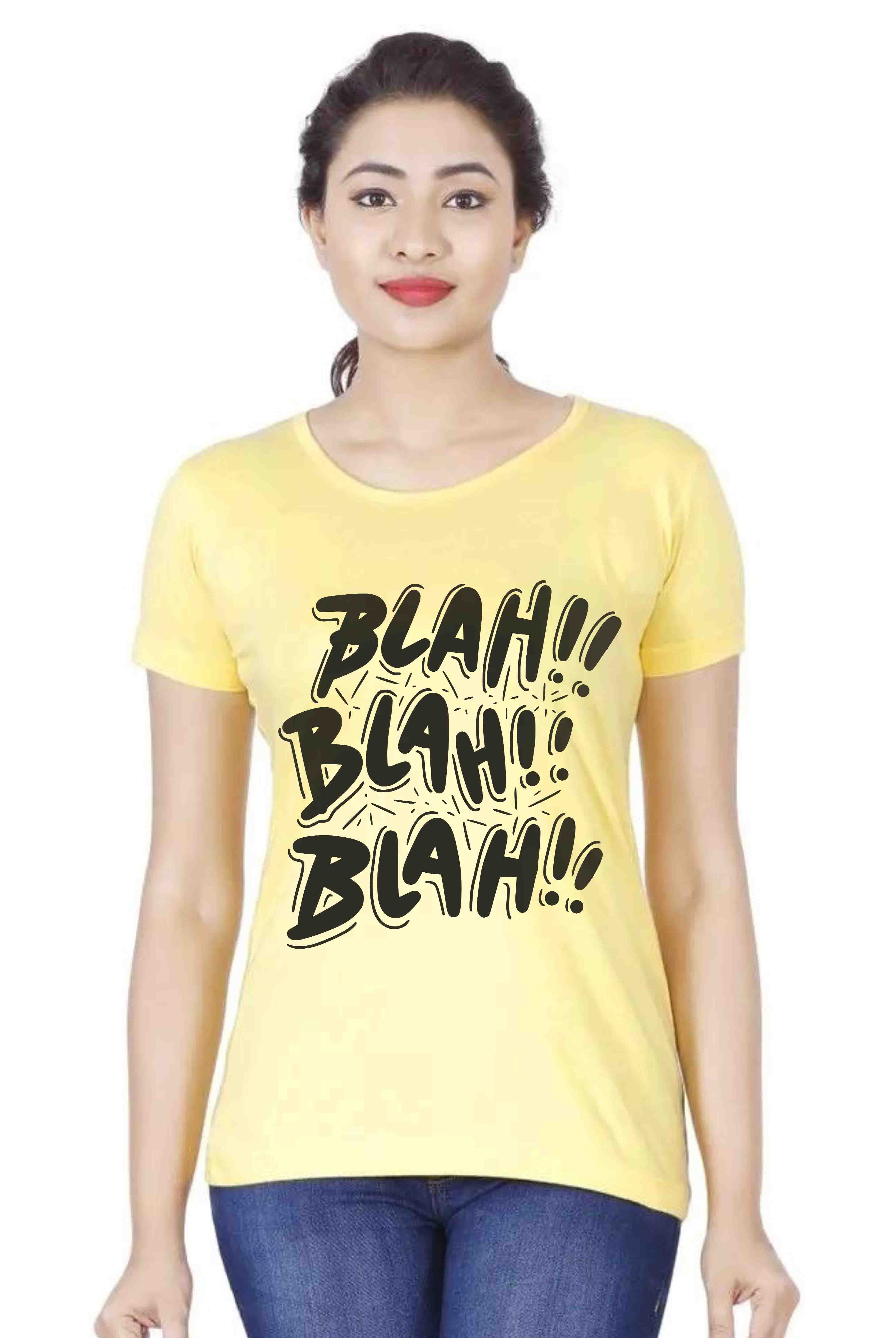 Blah Women's Light Yellow Cotton T-Shirt