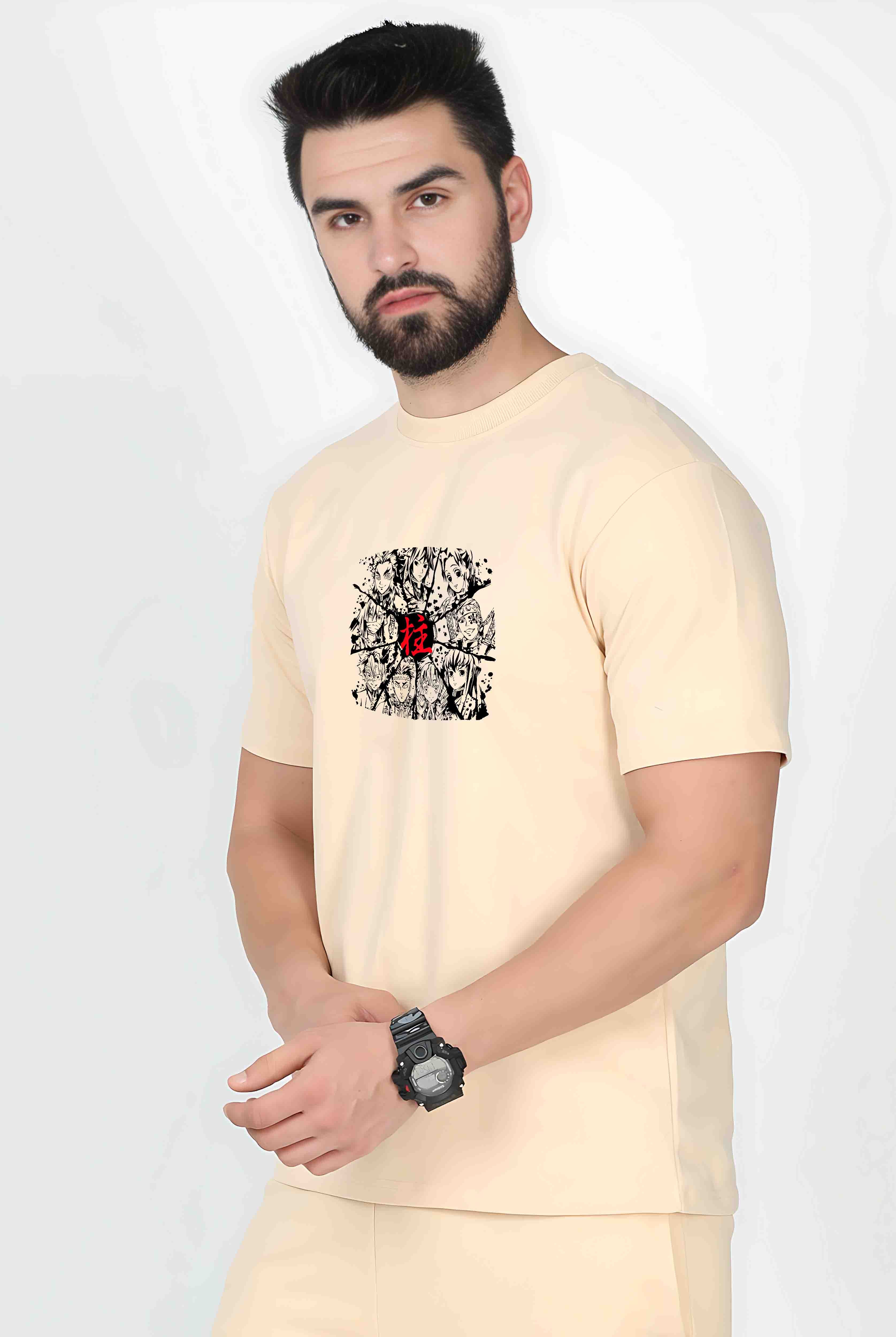 Demon Slayer 2 Men's Beige Oversized T-Shirt