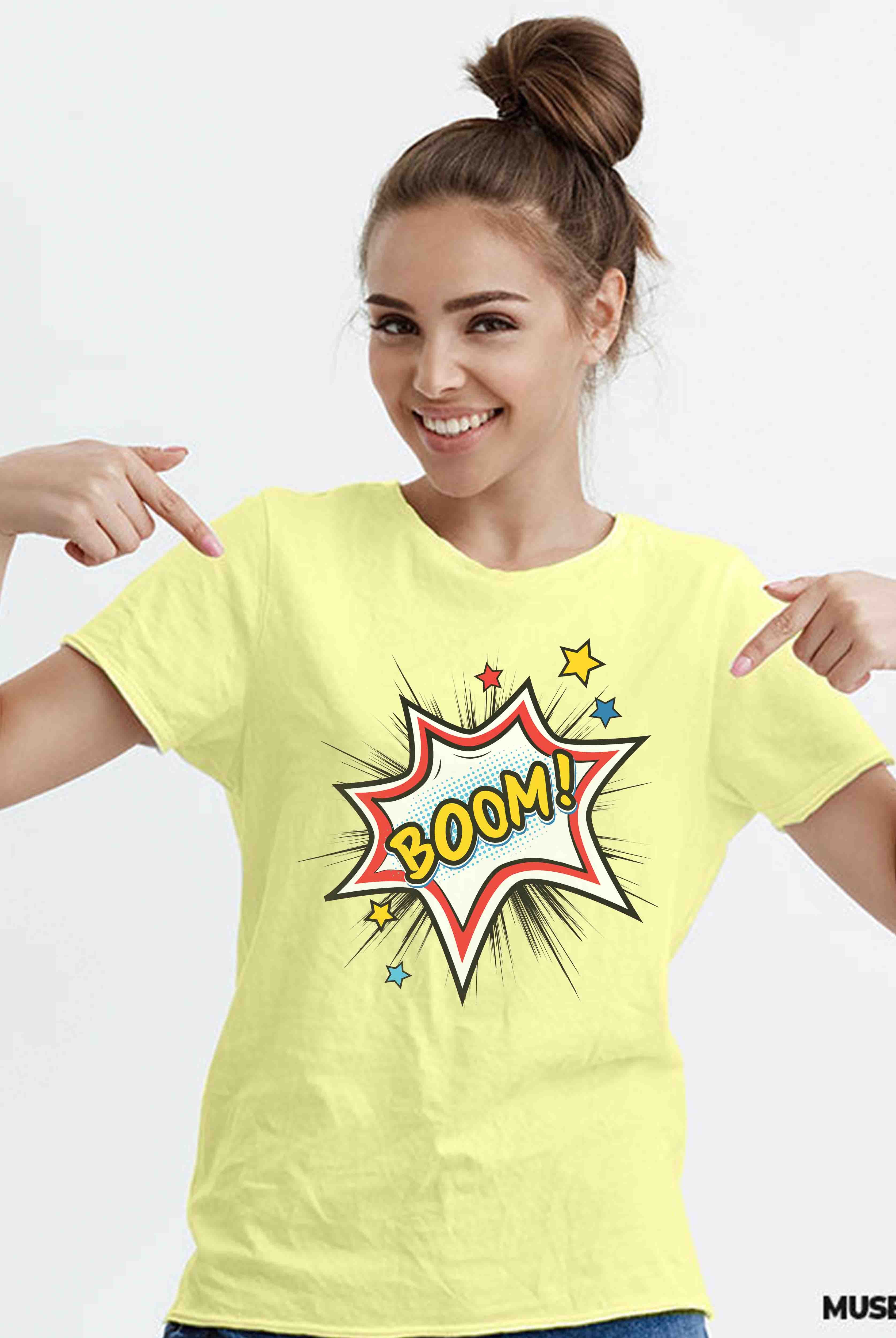 Boom Women's Light Yellow Cotton T-Shirt