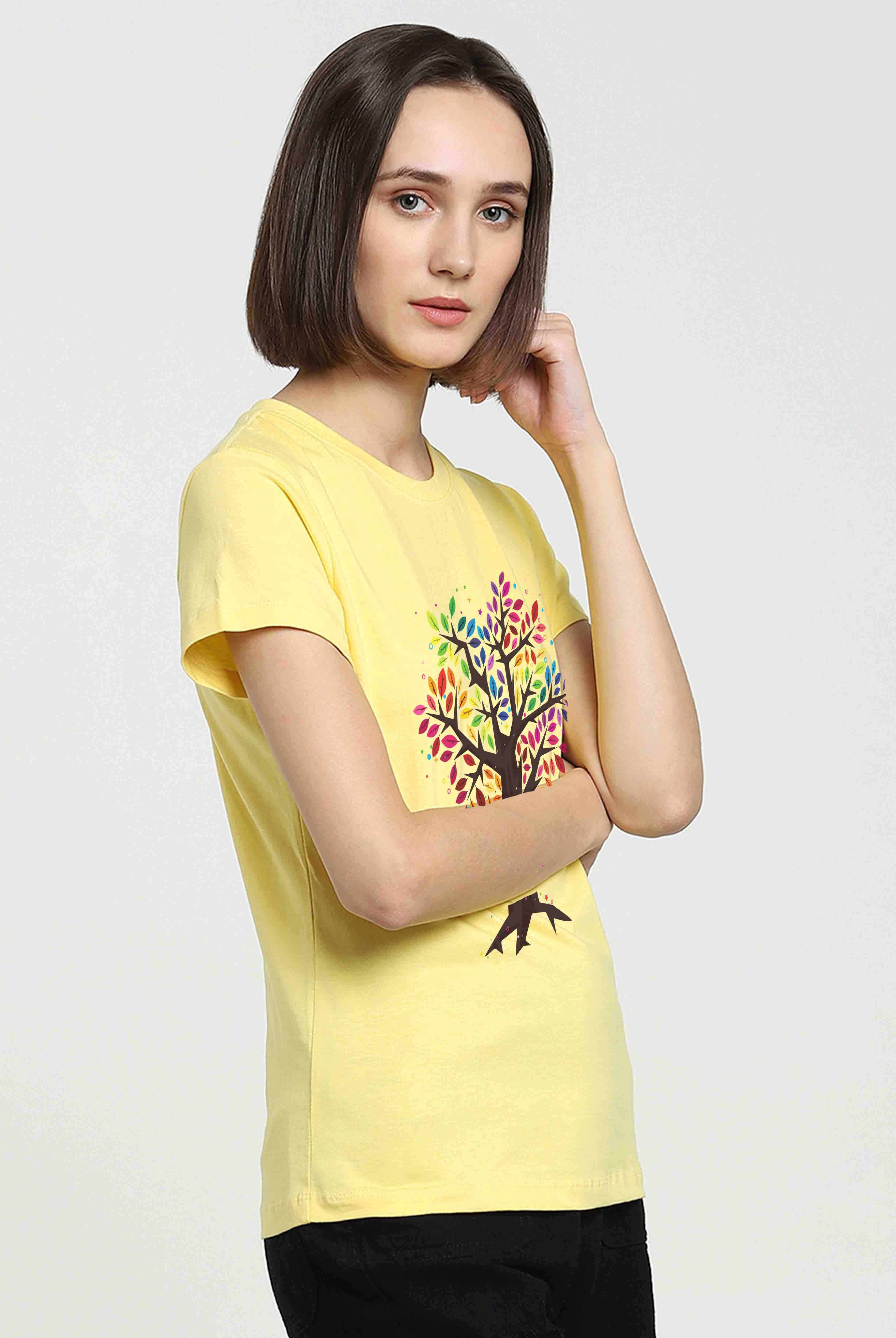 Believe Women's Light Yellow Cotton T-Shirt