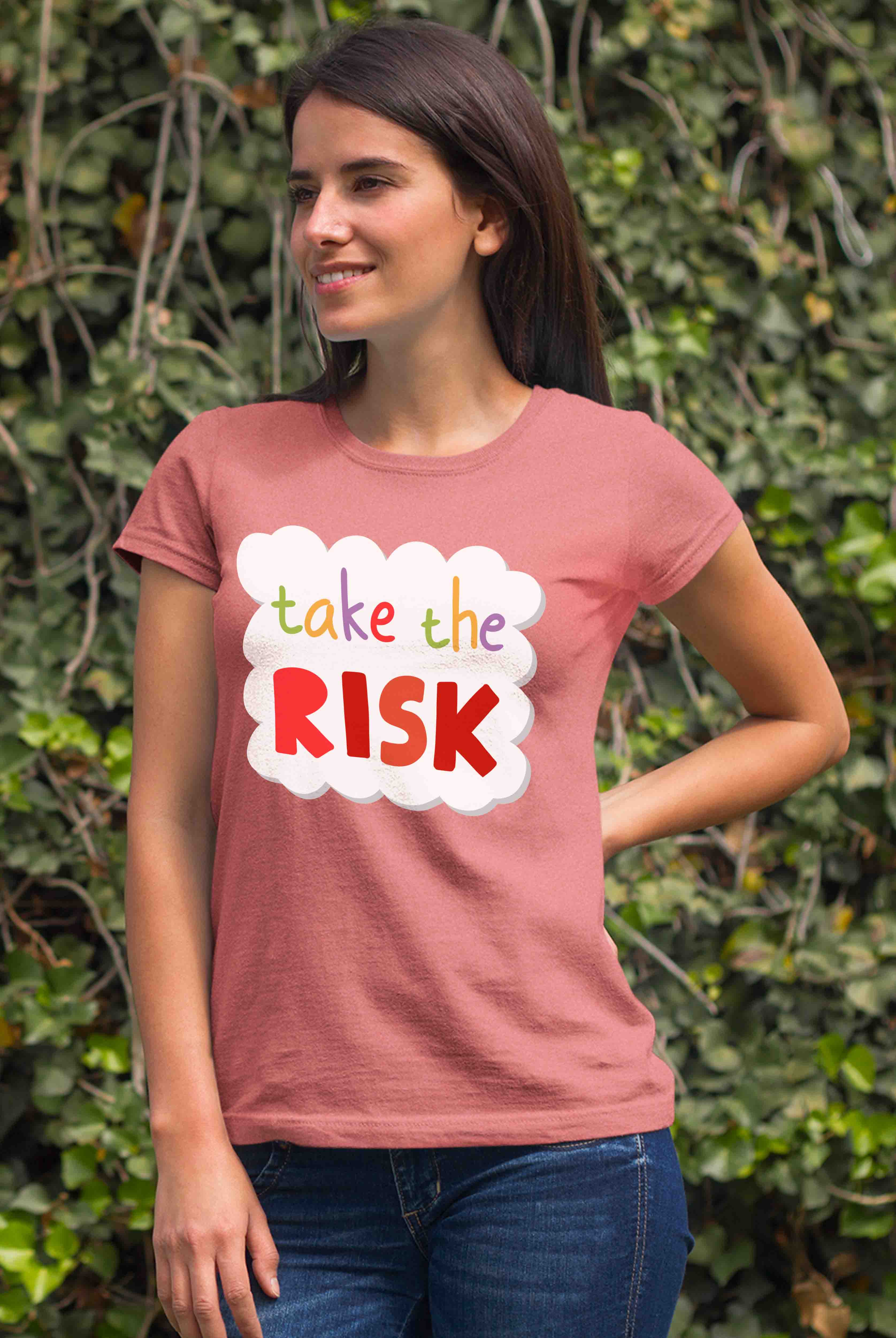 Take The Risk Women's Peach Cotton T-Shirt