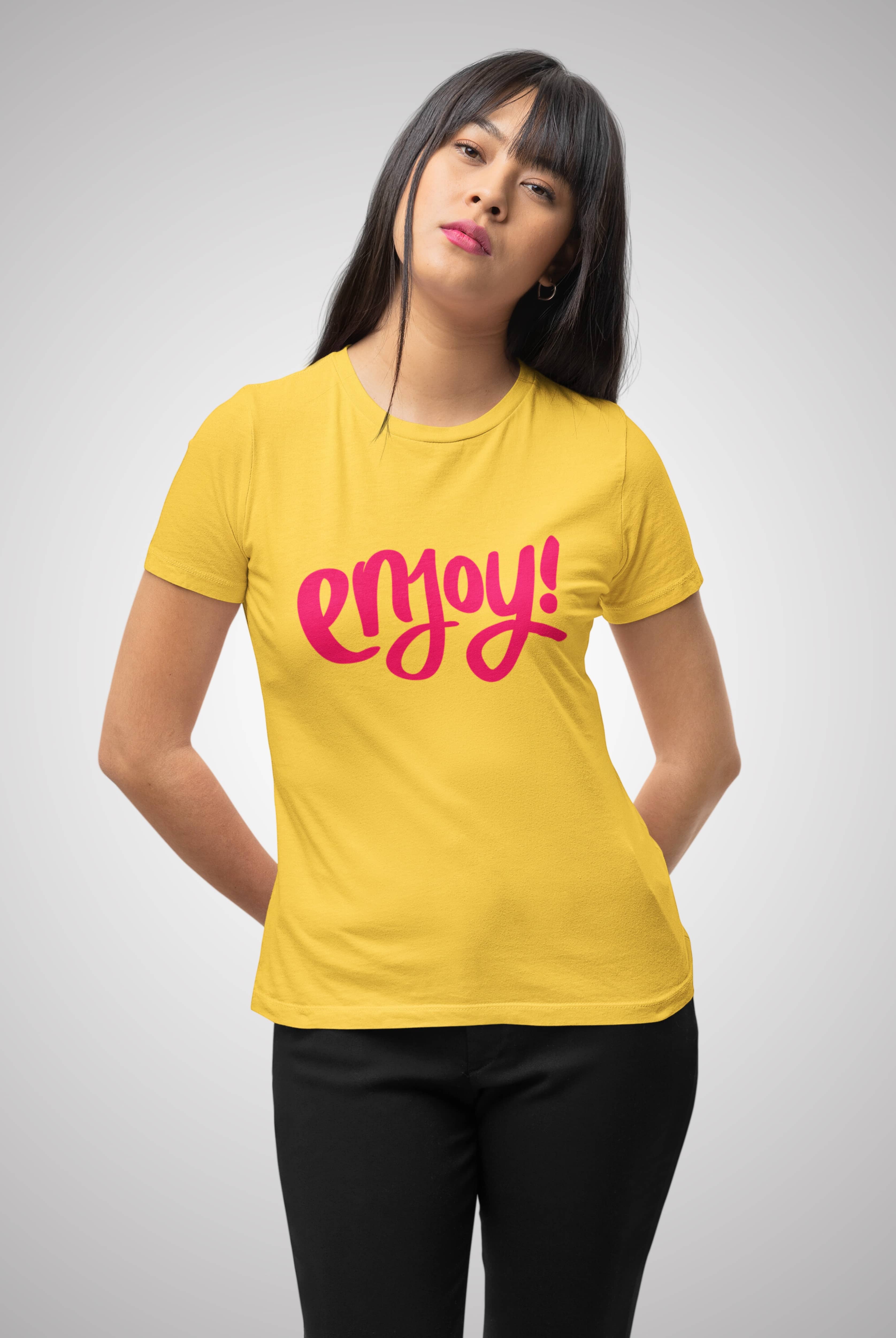 Enjoy Women's Cheerful Yellow Cotton T-Shirt