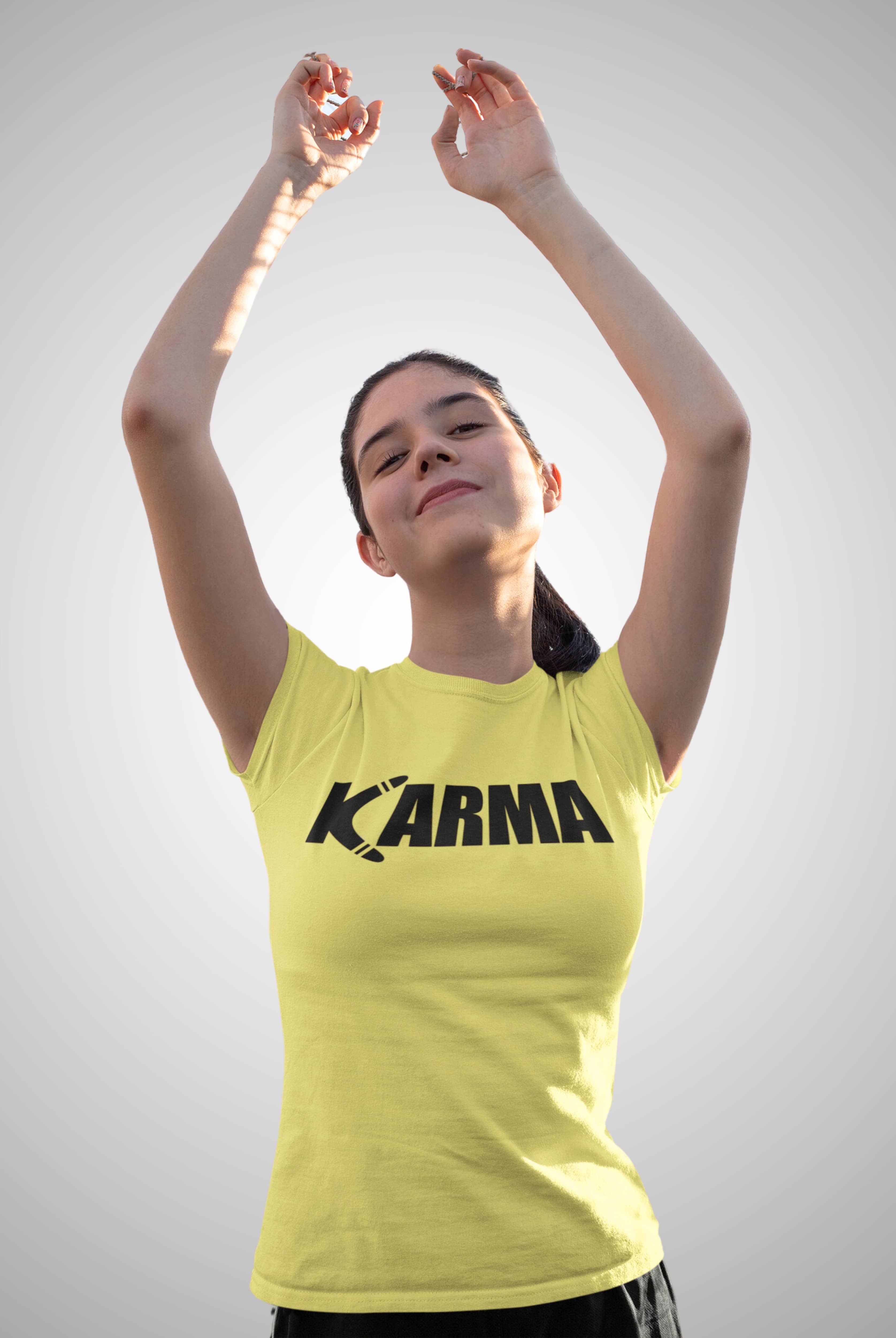 Karma Women's Light Yellow Cotton T-Shirts