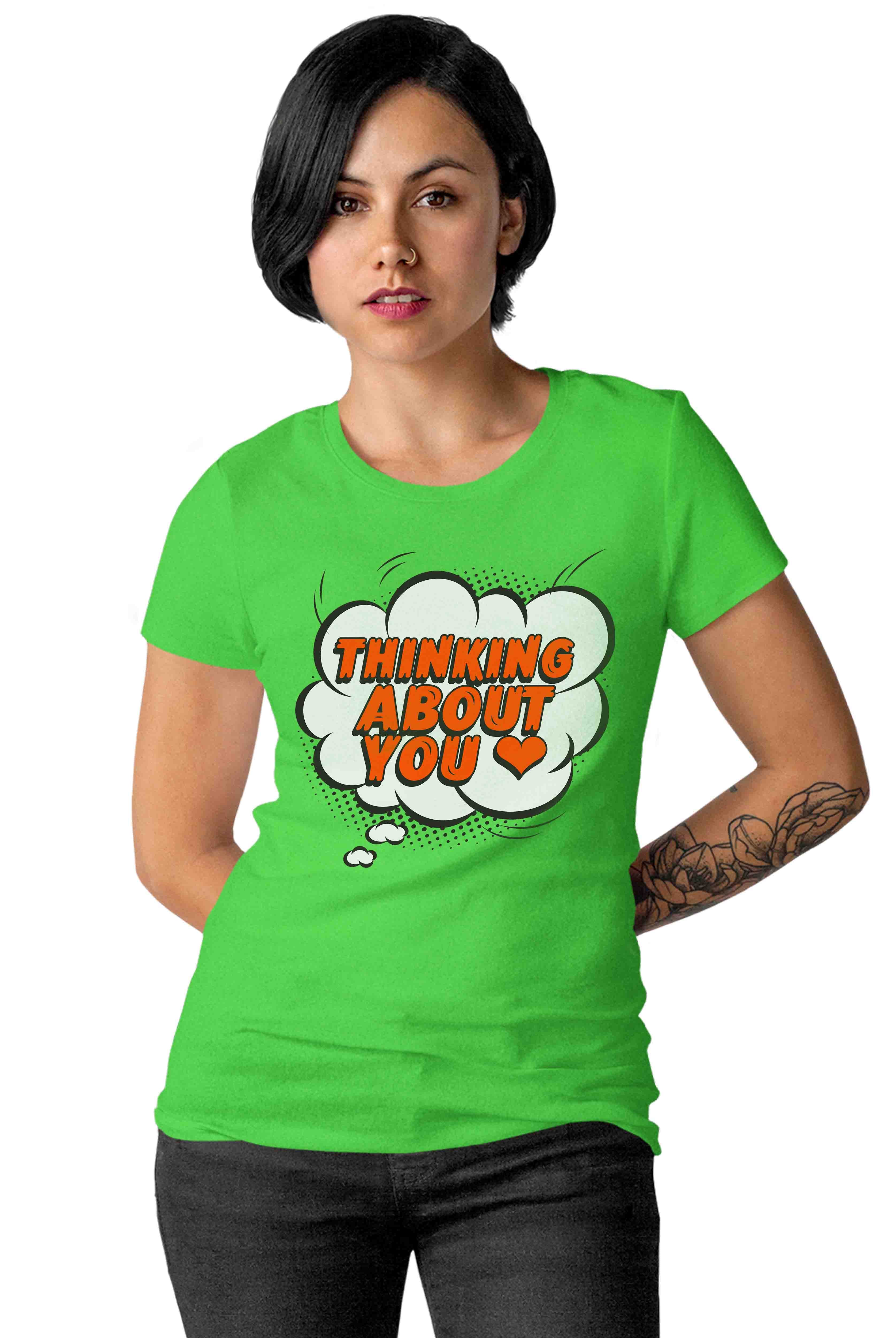 Thinking About You Women's Parrot Green Cotton T-Shirt