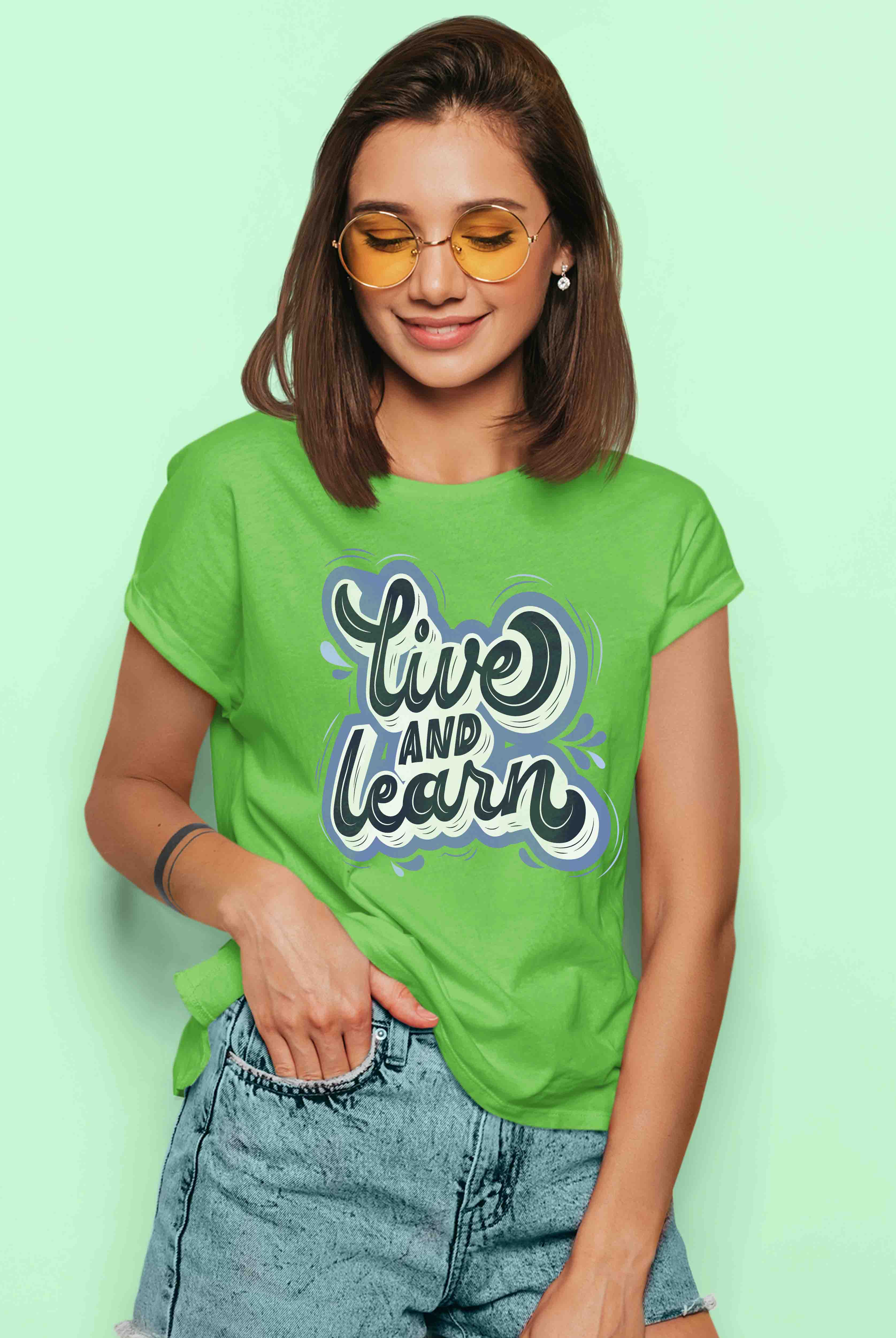 Live And Learn Women's Parrot Green Cotton T-Shirt