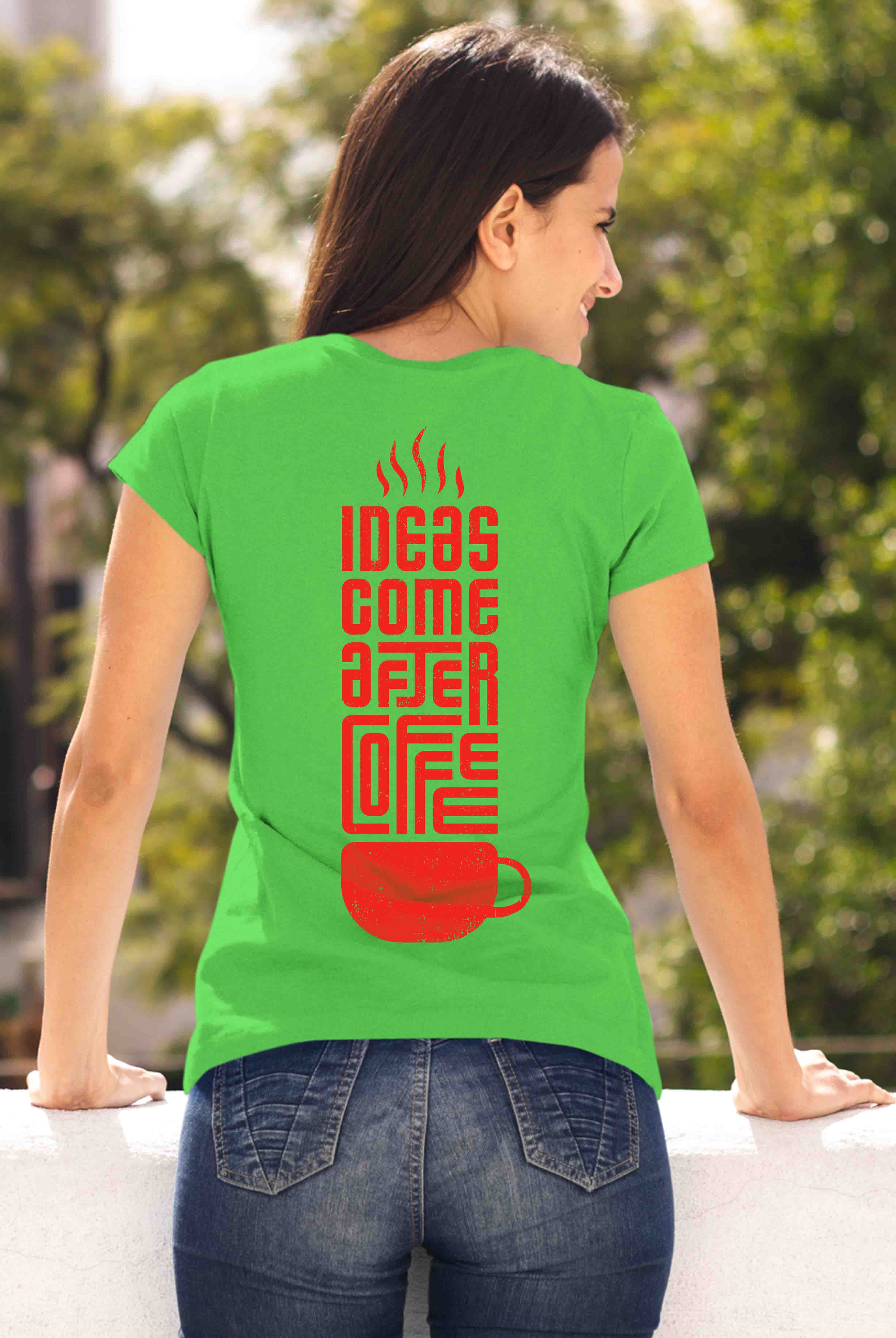 Idea Come After Coffee Women's Parrot Green Cotton T-Shirt