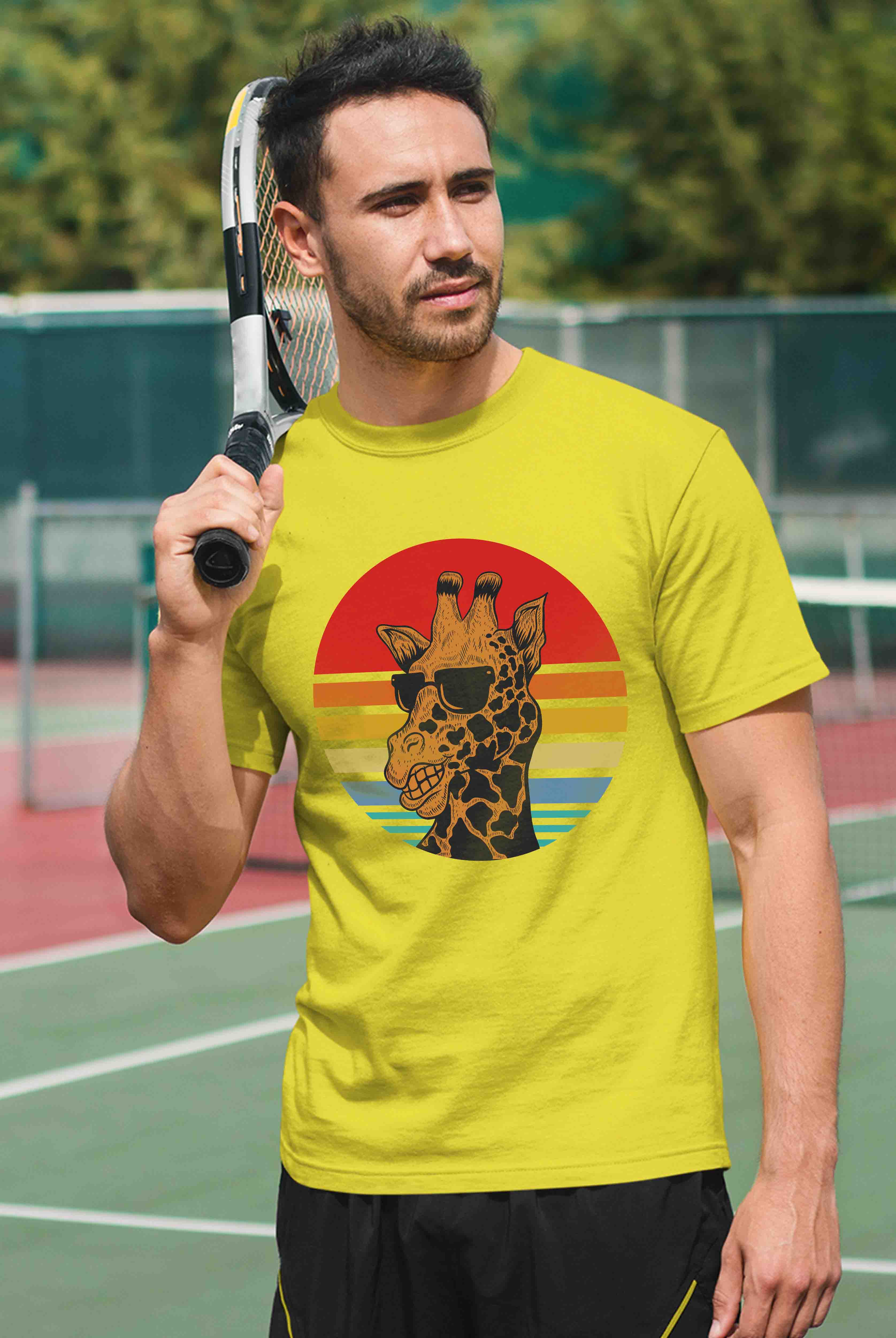 Cool Giraffe Men's Yellow Cotton T-Shirt