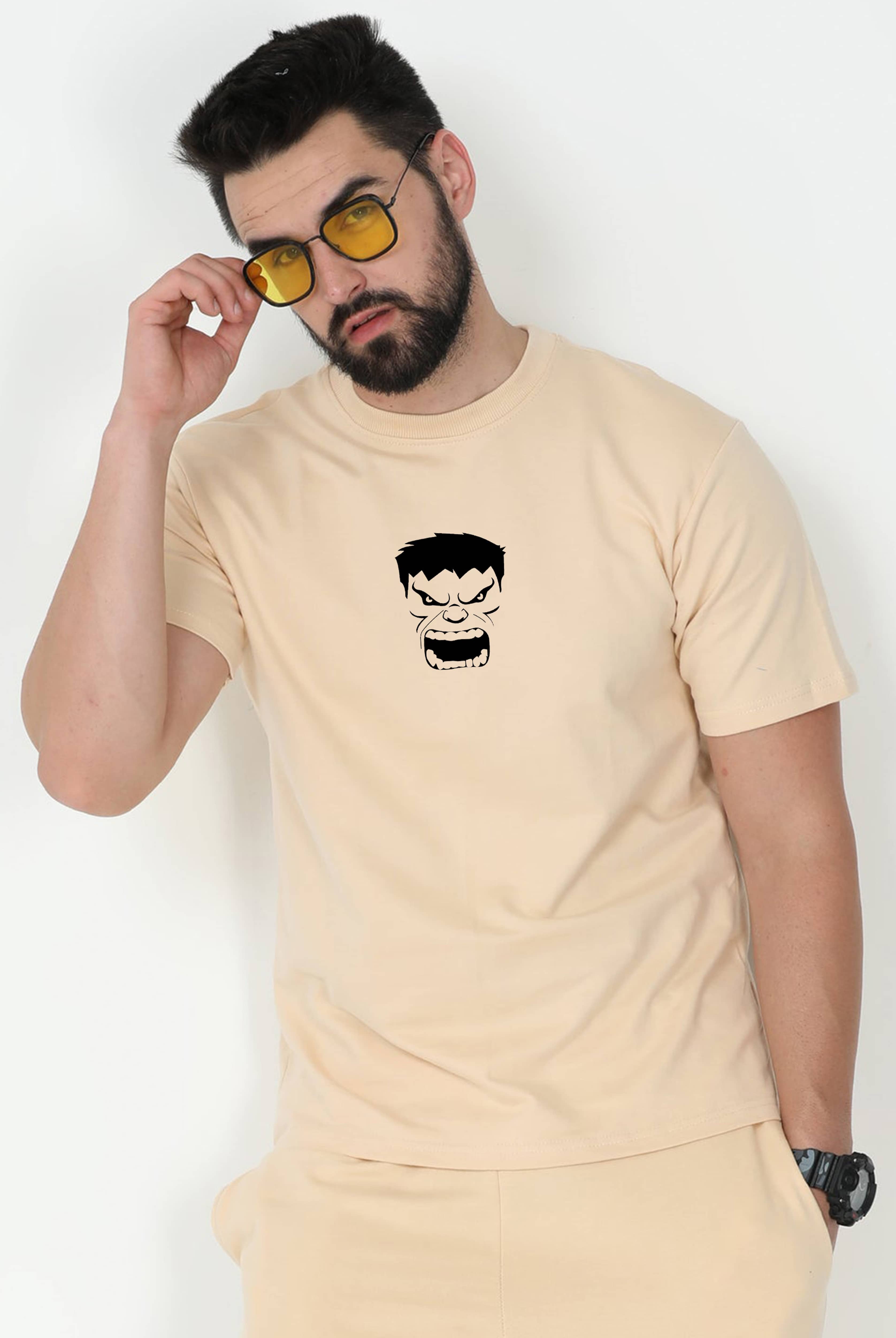 Hulk Men's Beige Oversized T-Shirt