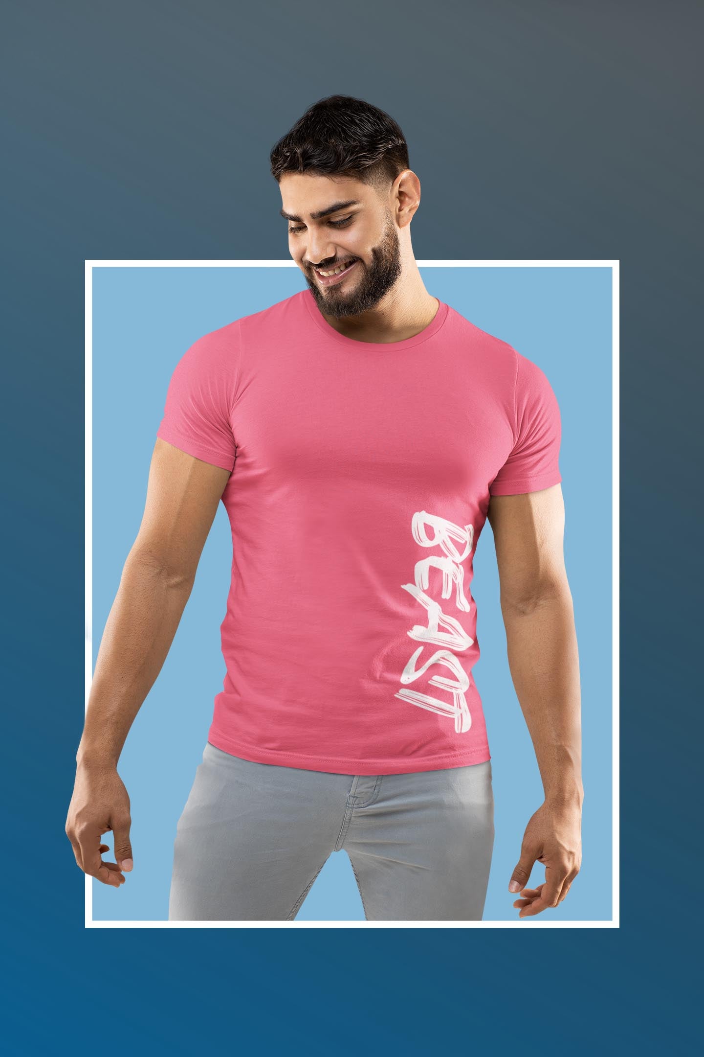 Vertical Beast Men's Peach Cotton T-Shirt