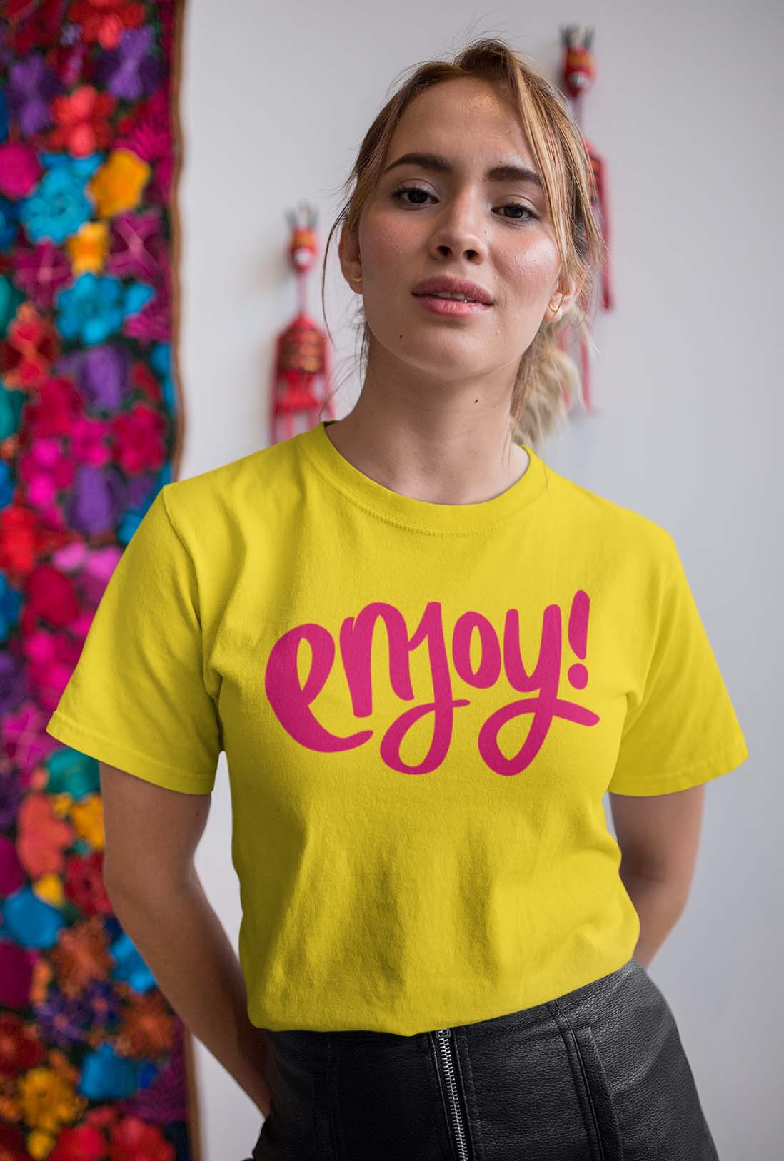 Enjoy Women's Cheerful Yellow Cotton T-Shirt