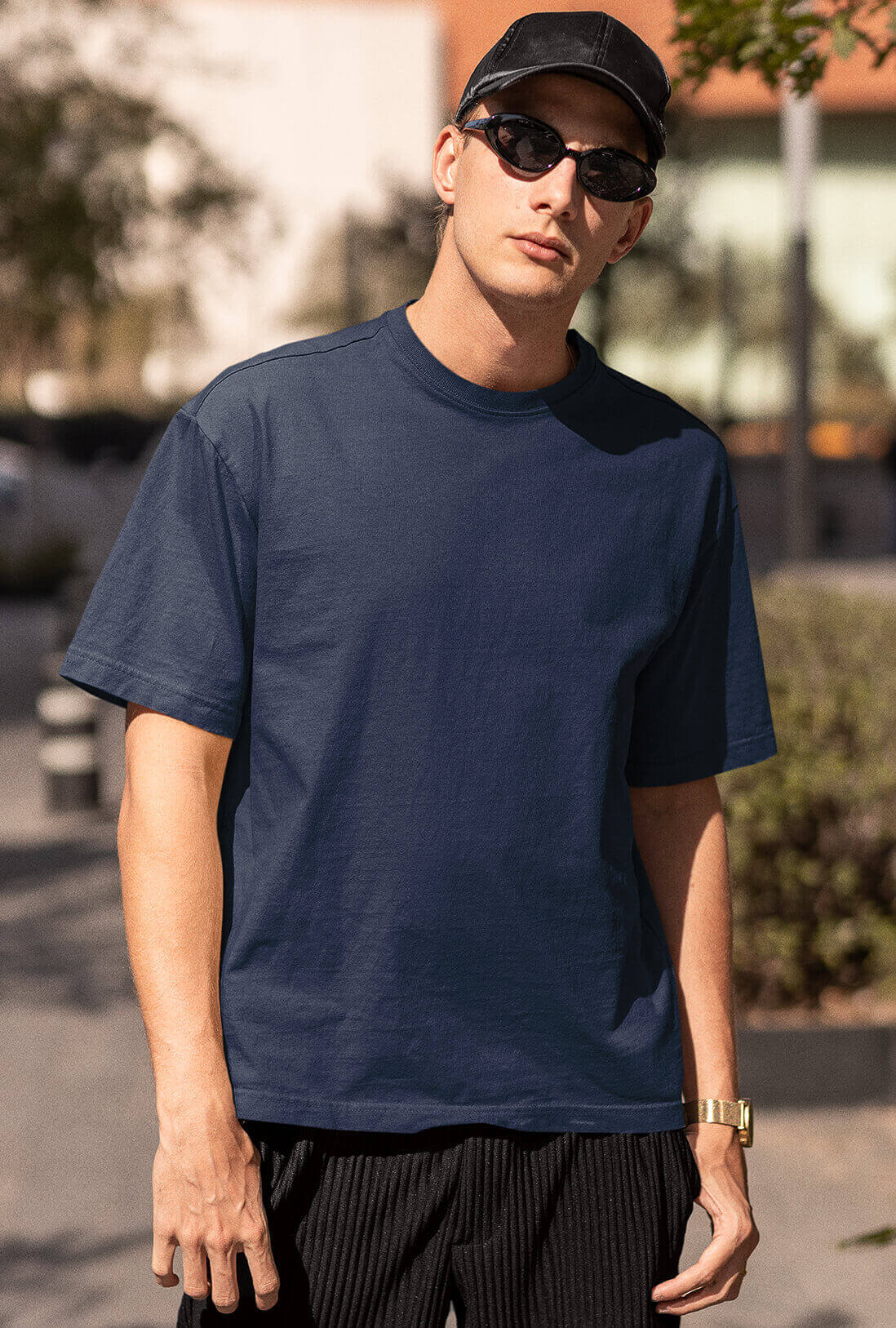 Solid Navy Blue Men's Oversized T-Shirt