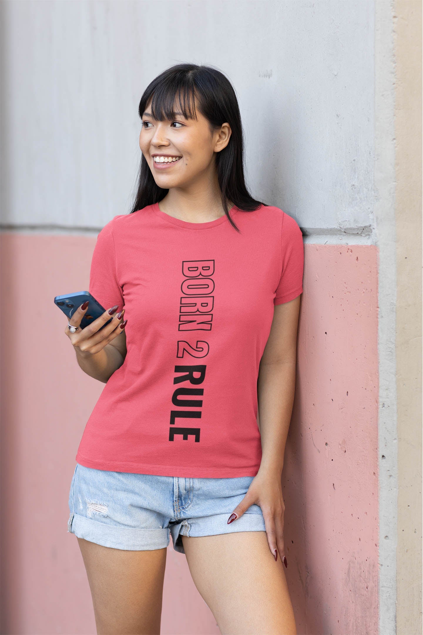 Born To Rule Women's Peach Cotton T-Shirts