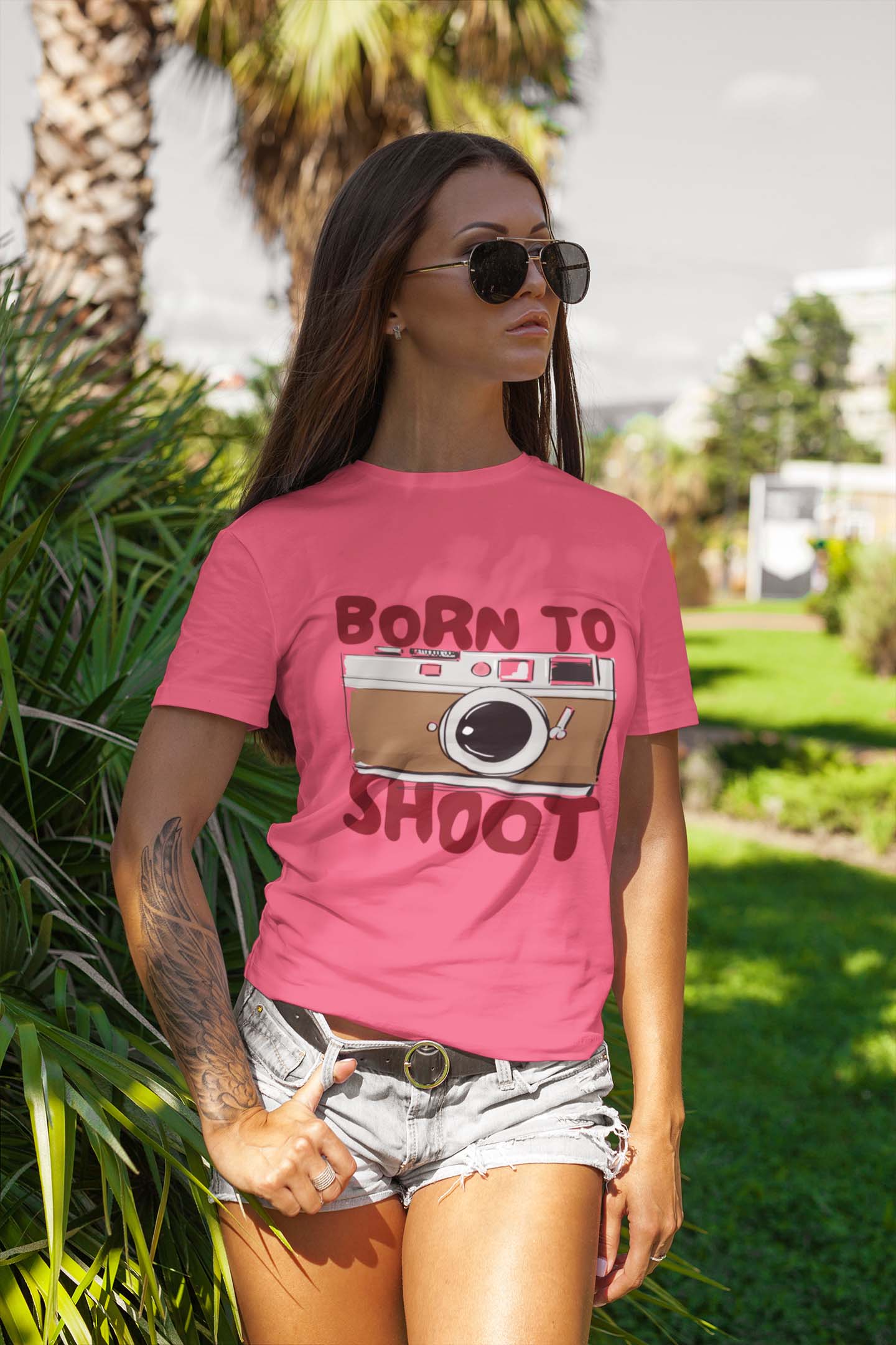 Born To Shoot Women's Peach Cotton T-Shirts