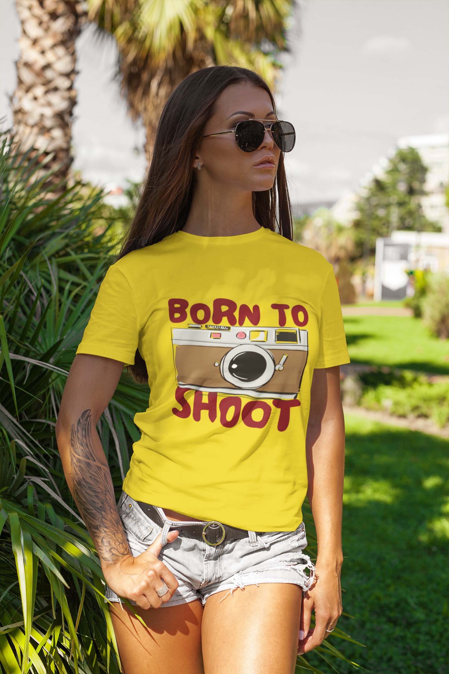 Born To Shoot Women's Yellow Cotton T-Shirts