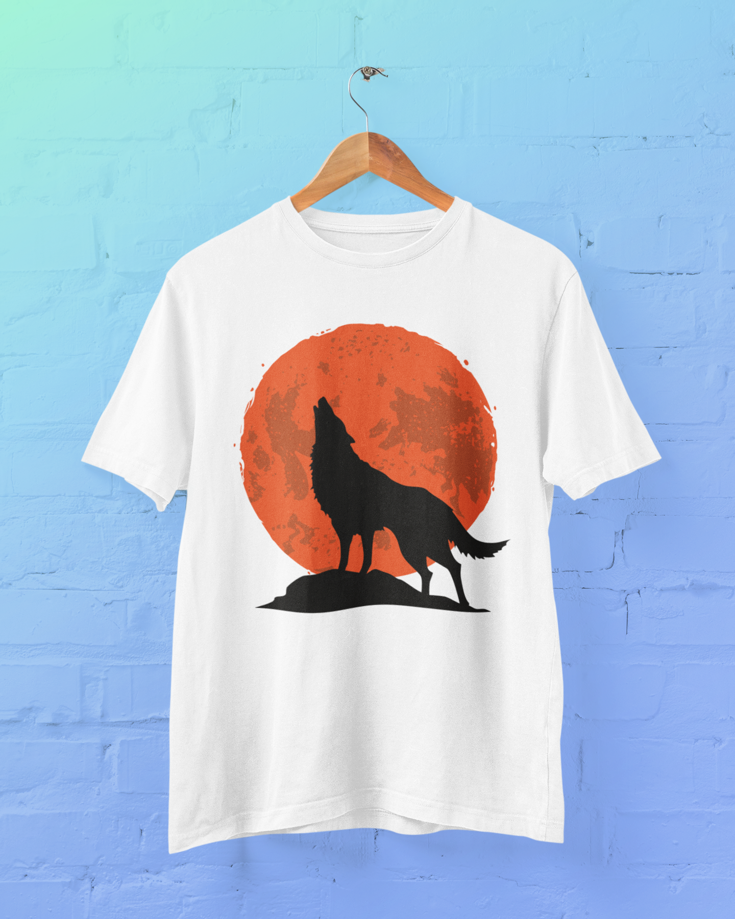Red Moon With Wolf Men's Cotton T-Shirt