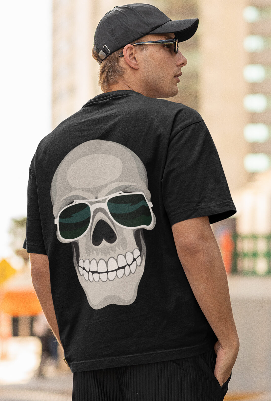 Skull Men's Front and Back Print Oversized T-Shirt